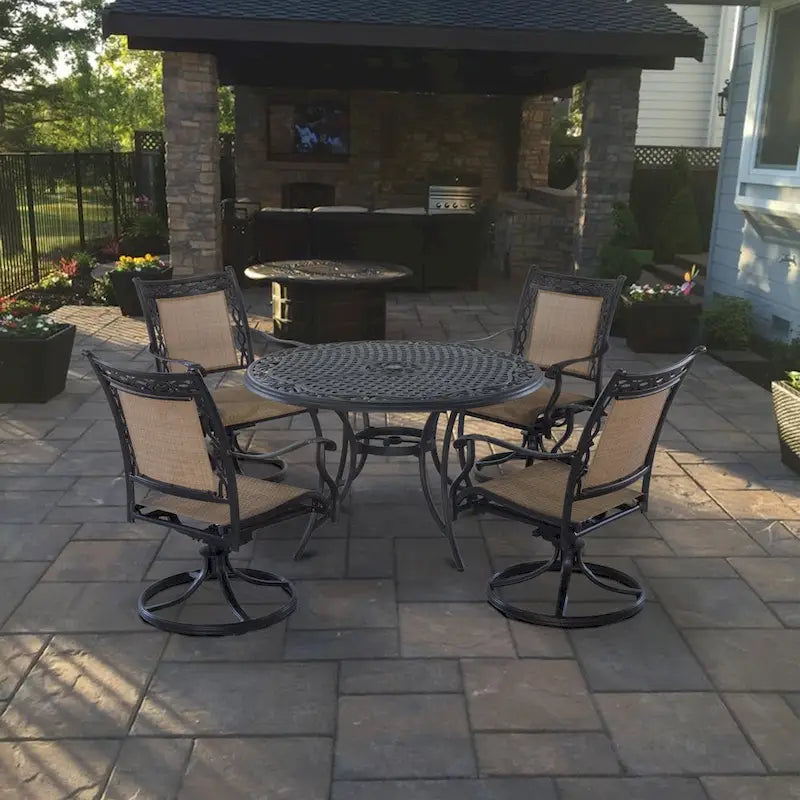 Antique Bronze Round Cast Aluminum Outdoor Dining Table, Seats 4