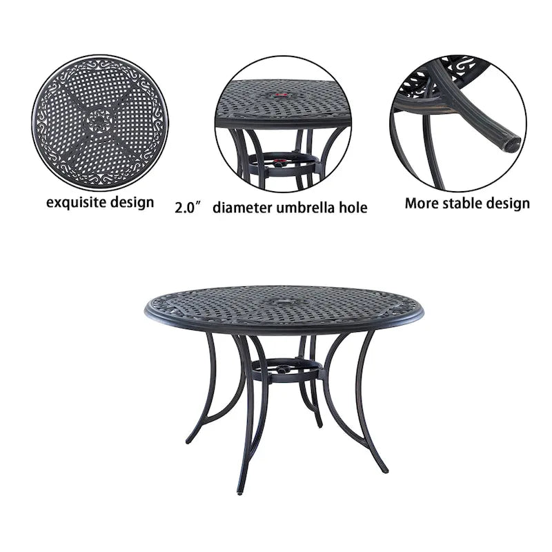 Antique Bronze Round Cast Aluminum Outdoor Dining Table, Seats 4
