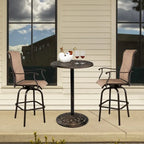 Bronze Round Bar Height Pub Table for 2 – Floral Cast Aluminum Top