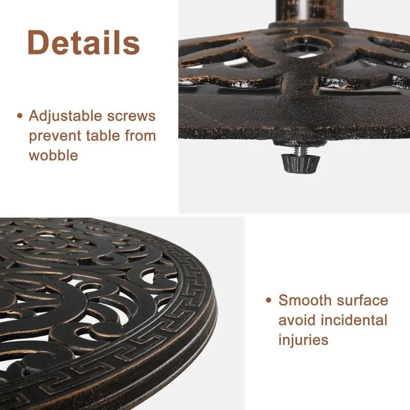 Bronze Round Bar Height Pub Table for 2 – Floral Cast Aluminum Top