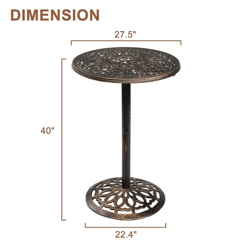 Bronze Round Bar Height Pub Table for 2 – Floral Cast Aluminum Top