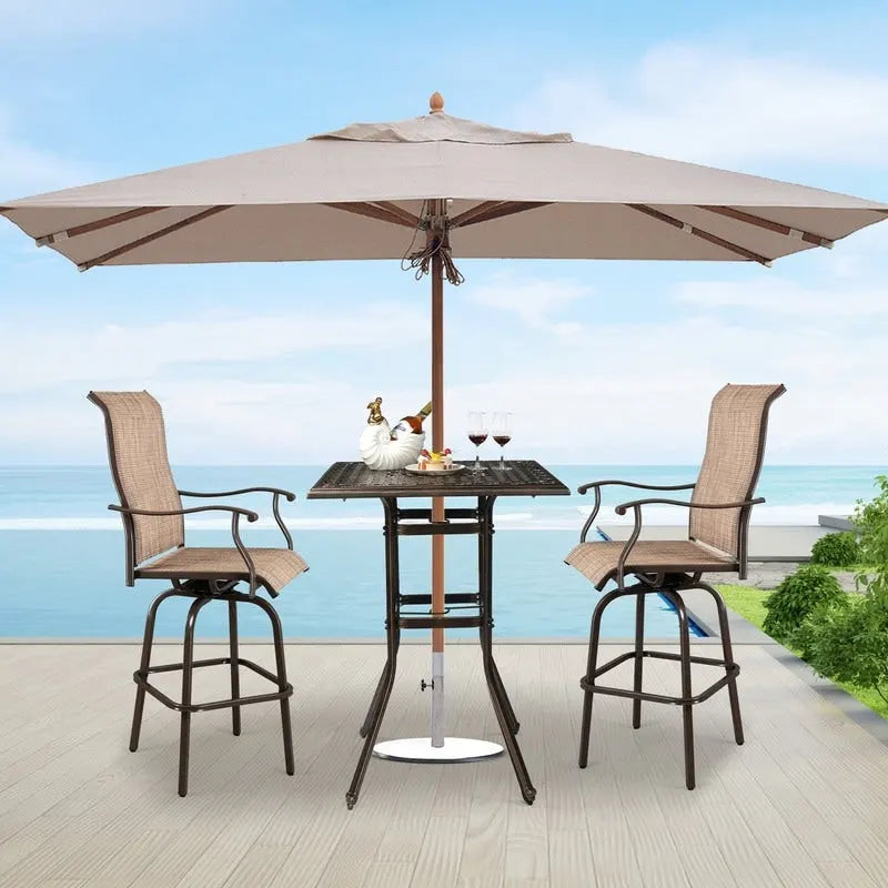 Antique Bronze Square Bar Height Patio Table with Umbrella Hole – Seats 1–2
