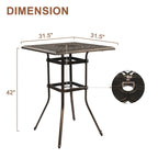 Antique Bronze Square Bar Height Patio Table with Umbrella Hole – Seats 1–2
