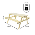 Light Teak / Almond / Teak Brown 59" Outdoor Eucalyptus Wood Picnic Table with Benches & Umbrella Hole – Seats 6–8