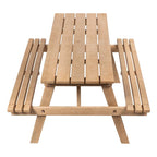 Light Teak / Almond / Teak Brown 59" Outdoor Eucalyptus Wood Picnic Table with Benches & Umbrella Hole – Seats 6–8