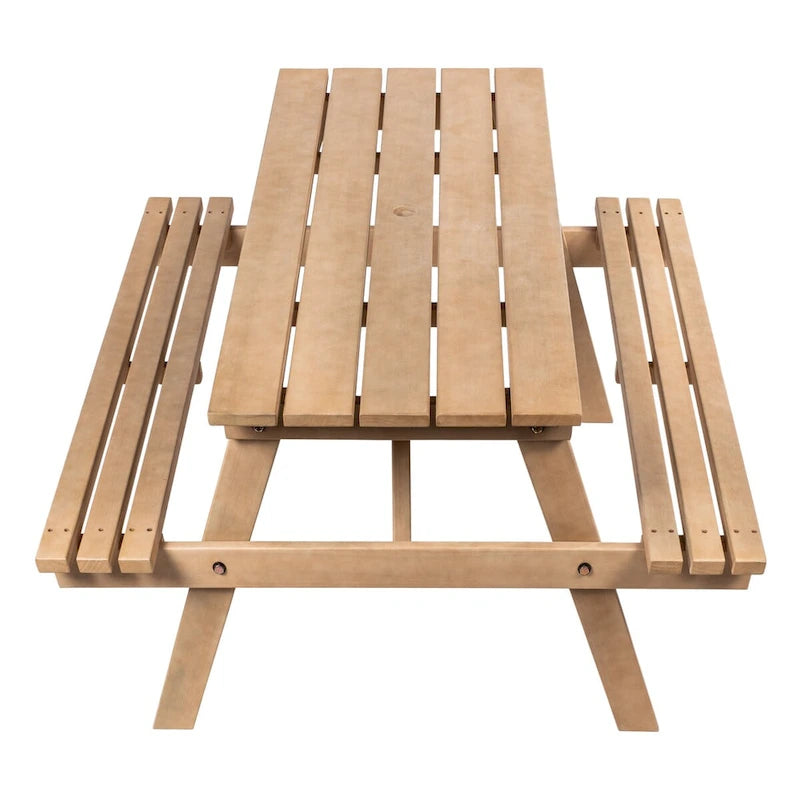 Light Teak / Almond / Teak Brown 59" Outdoor Eucalyptus Wood Picnic Table with Benches & Umbrella Hole – Seats 6–8