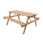 Light Teak / Almond / Teak Brown 59" Outdoor Eucalyptus Wood Picnic Table with Benches & Umbrella Hole – Seats 6–8