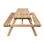 Light Teak / Almond / Teak Brown 59" Outdoor Eucalyptus Wood Picnic Table with Benches & Umbrella Hole – Seats 6–8