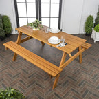 Light Teak / Almond / Teak Brown 59" Outdoor Eucalyptus Wood Picnic Table with Benches & Umbrella Hole – Seats 6–8
