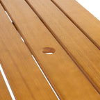 Light Teak / Almond / Teak Brown 59" Outdoor Eucalyptus Wood Picnic Table with Benches & Umbrella Hole – Seats 6–8