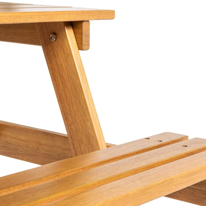 Light Teak / Almond / Teak Brown 59" Outdoor Eucalyptus Wood Picnic Table with Benches & Umbrella Hole – Seats 6–8