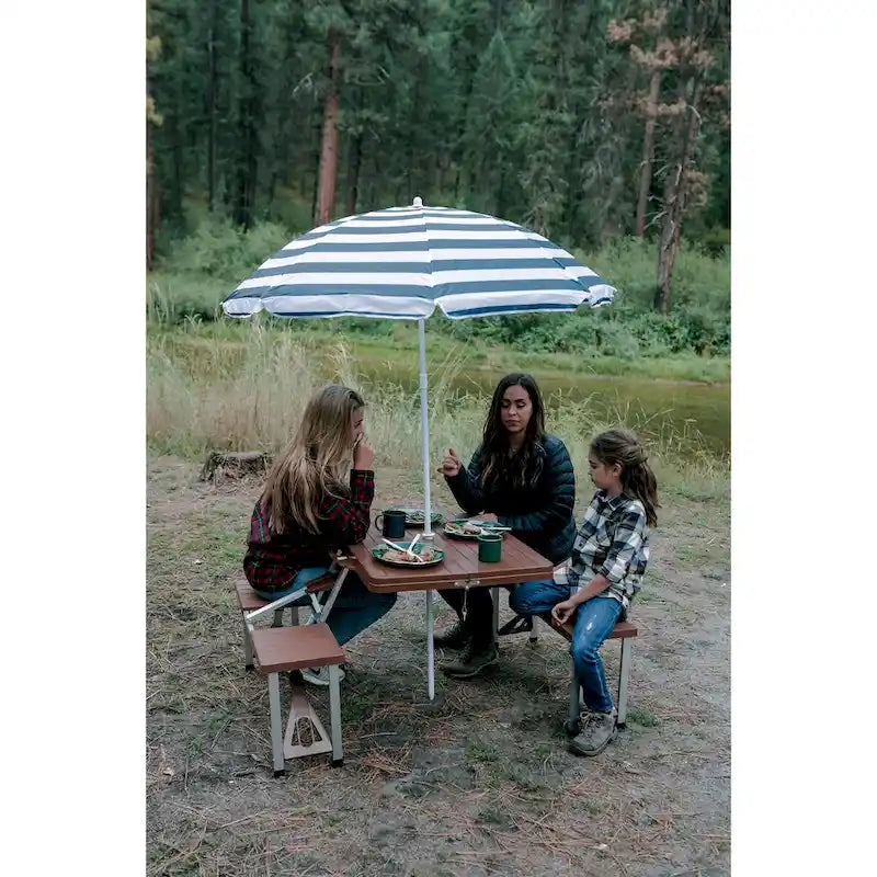Brown Folding Picnic Table with Umbrella – Seats 4