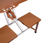 Brown Folding Picnic Table with Umbrella – Seats 4