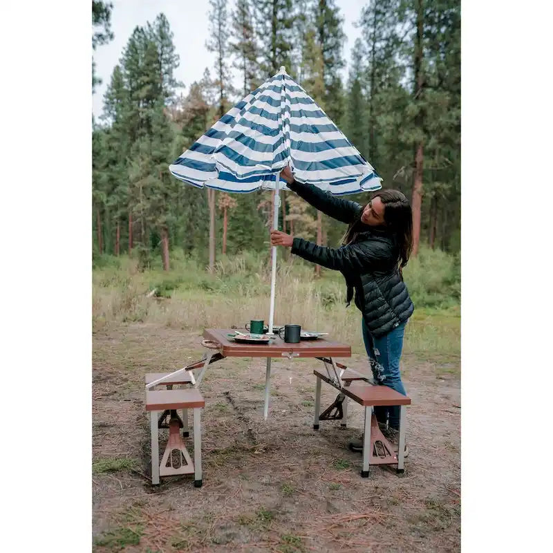 Brown Folding Picnic Table with Umbrella – Seats 4
