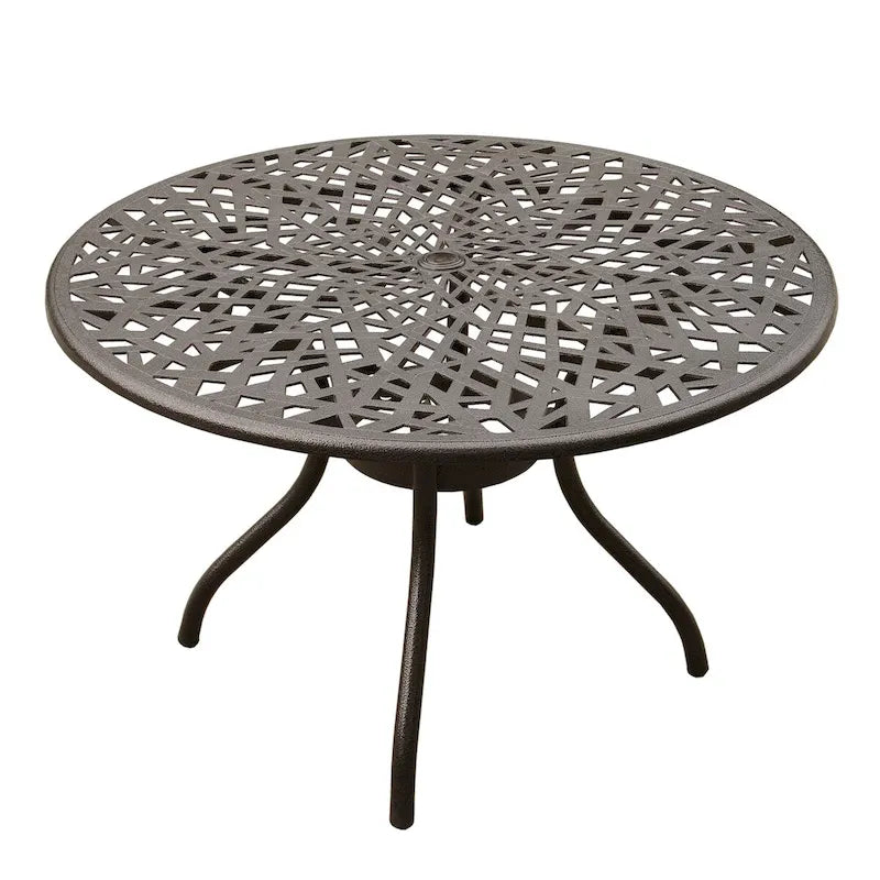 Brown / Black Round Outdoor Dining Table, Mesh Aluminum, Seats 4–6