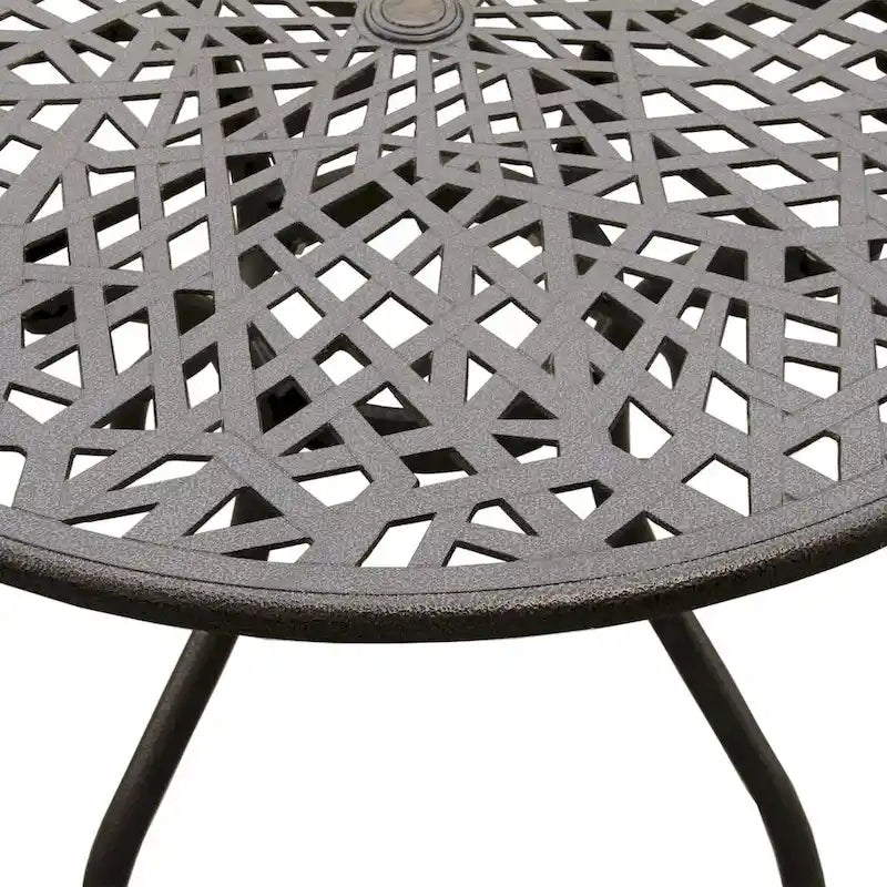 Brown / Black Round Outdoor Dining Table, Mesh Aluminum, Seats 4–6