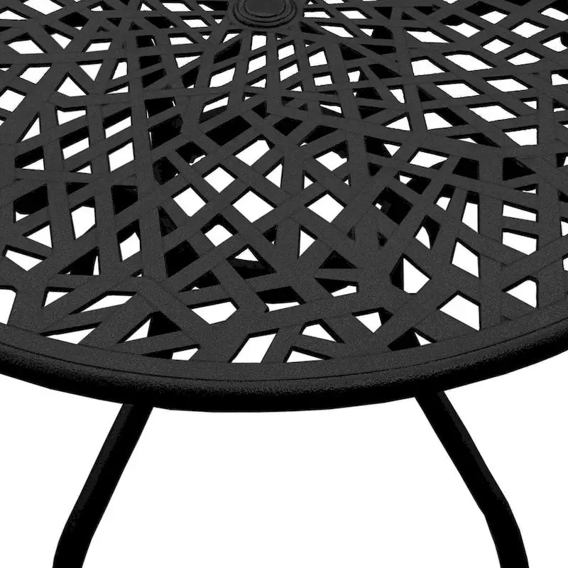 Brown / Black Round Outdoor Dining Table, Mesh Aluminum, Seats 4–6