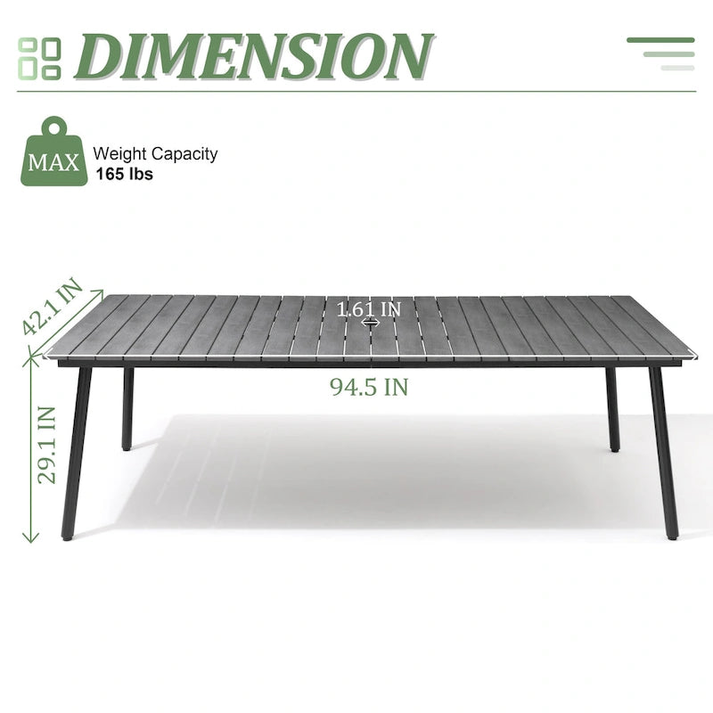 Grey / Black / Brown Aluminum Outdoor Dining Table – Seats 2–8, 4 Sizes