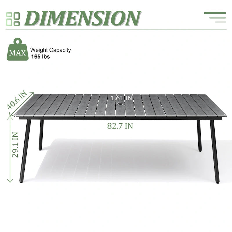 Grey / Black / Brown Aluminum Outdoor Dining Table – Seats 2–8, 4 Sizes