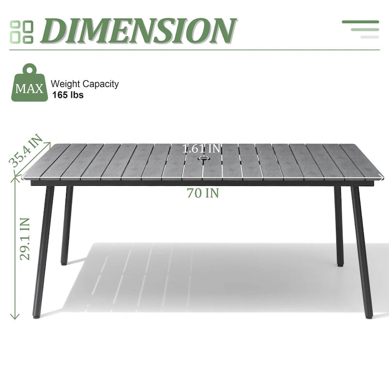Grey / Black / Brown Aluminum Outdoor Dining Table – Seats 2–8, 4 Sizes