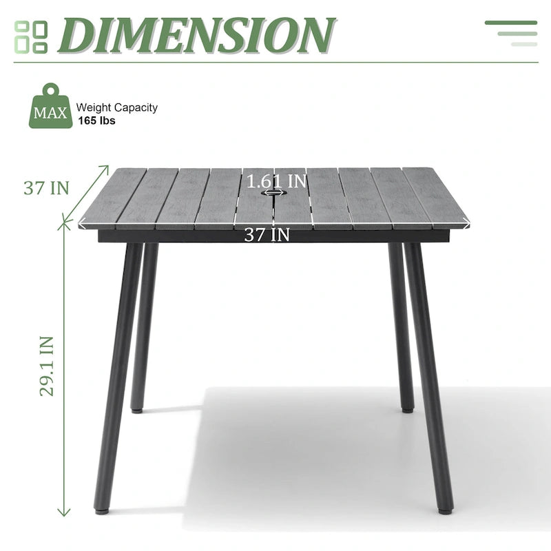 Grey / Black / Brown Aluminum Outdoor Dining Table – Seats 2–8, 4 Sizes
