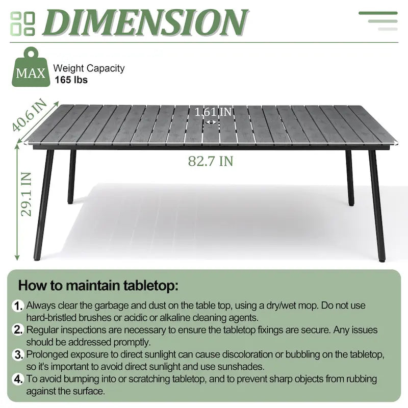Grey / Black / Brown Aluminum Outdoor Dining Table – Seats 2–8, 4 Sizes