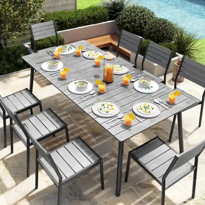 Grey / Black / Brown Aluminum Outdoor Dining Table – Seats 2–8, 4 Sizes