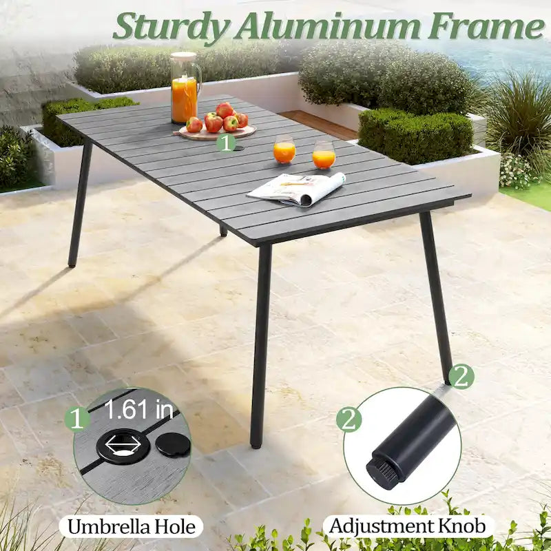 Grey / Black / Brown Aluminum Outdoor Dining Table – Seats 2–8, 4 Sizes