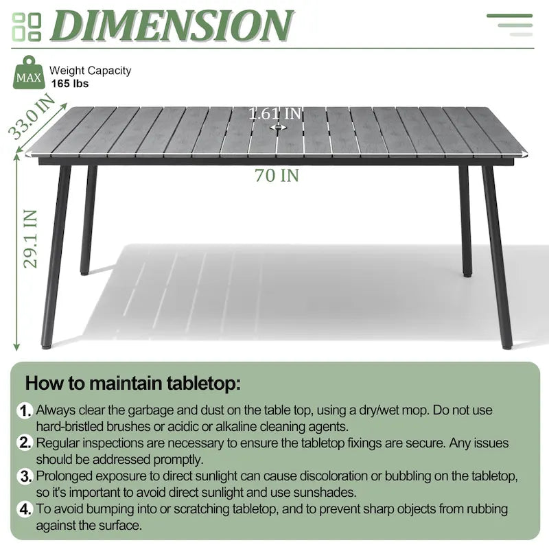 Grey / Black / Brown Aluminum Outdoor Dining Table – Seats 2–8, 4 Sizes