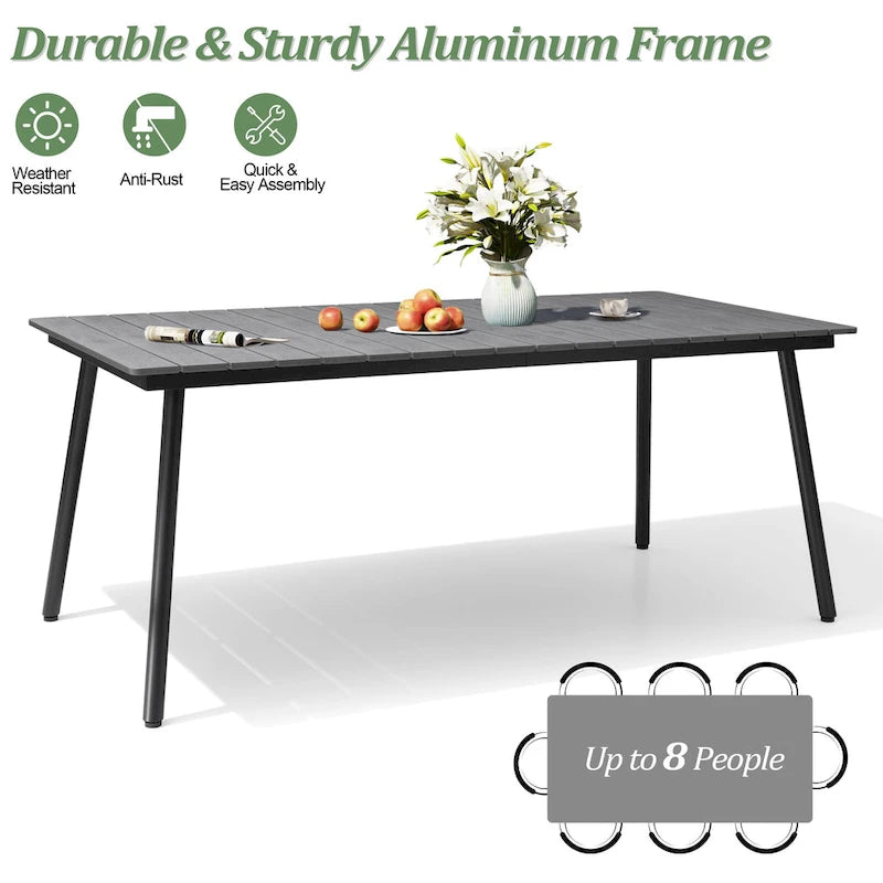 Grey / Black / Brown Aluminum Outdoor Dining Table – Seats 2–8, 4 Sizes