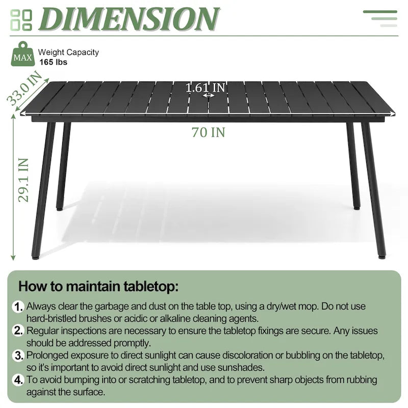 Grey / Black / Brown Aluminum Outdoor Dining Table – Seats 2–8, 4 Sizes