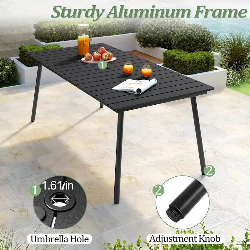 Grey / Black / Brown Aluminum Outdoor Dining Table – Seats 2–8, 4 Sizes