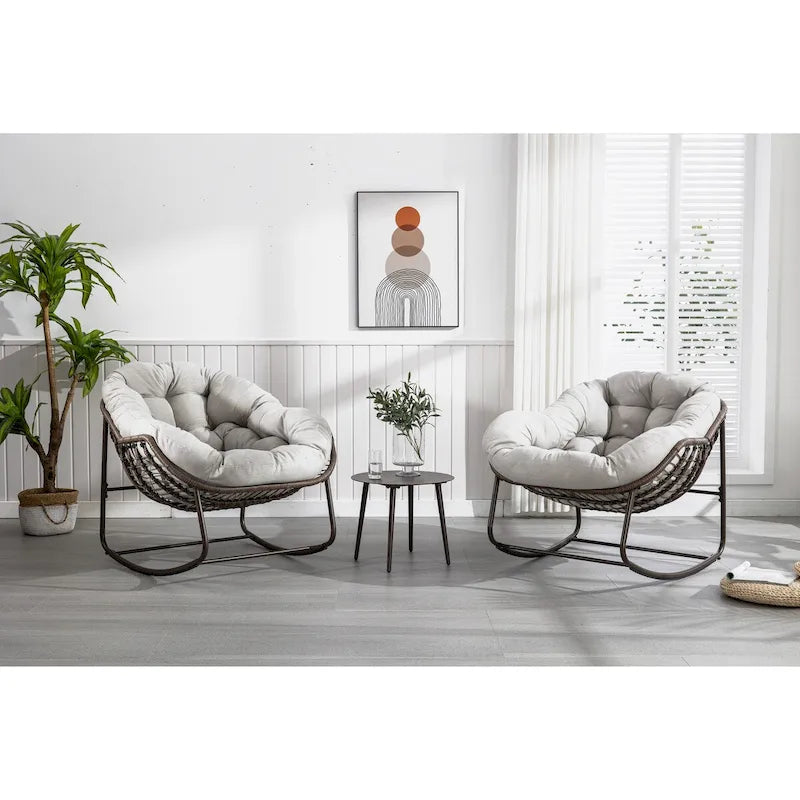Beige / Orange / Grey Rattan Rocking Chair – Single Seat