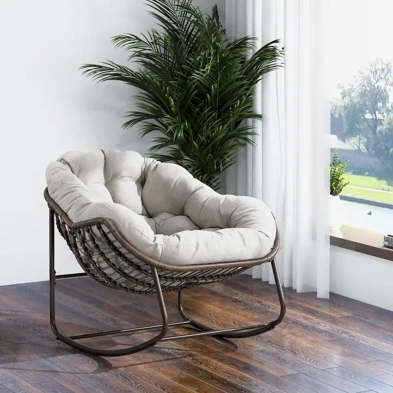 Beige / Orange / Grey Rattan Rocking Chair – Single Seat
