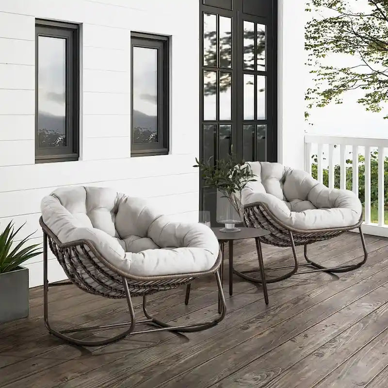 Beige / Orange / Grey Rattan Rocking Chair – Single Seat