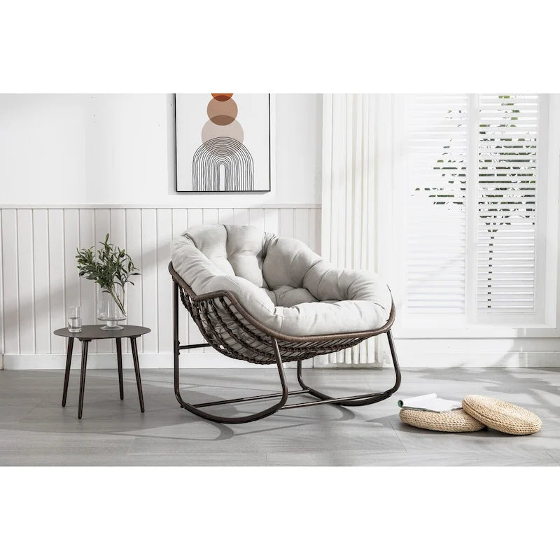 Beige / Orange / Grey Rattan Rocking Chair – Single Seat