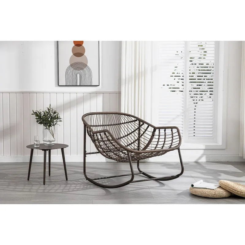 Beige / Orange / Grey Rattan Rocking Chair – Single Seat