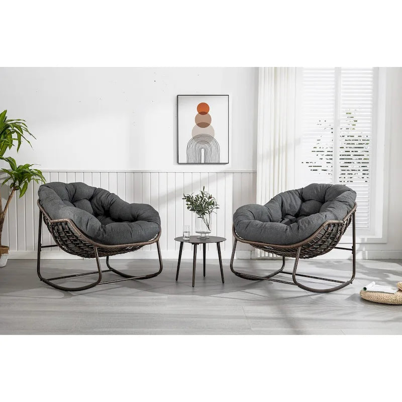 Beige / Orange / Grey Rattan Rocking Chair – Single Seat