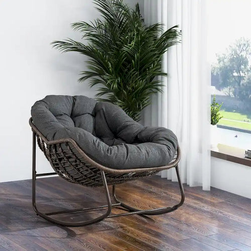 Beige / Orange / Grey Rattan Rocking Chair – Single Seat