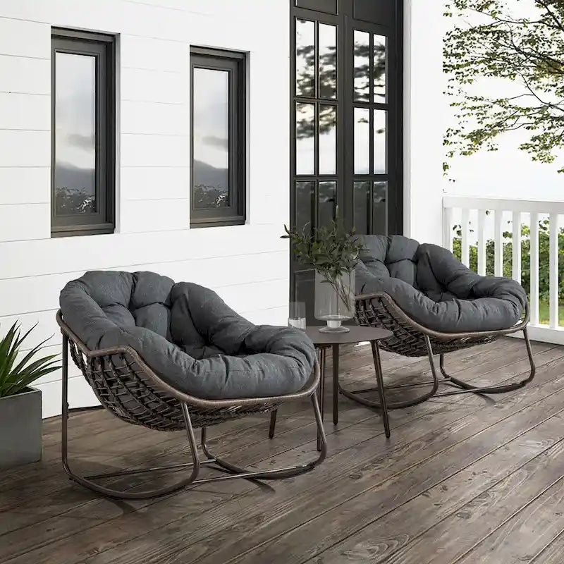 Beige / Orange / Grey Rattan Rocking Chair – Single Seat