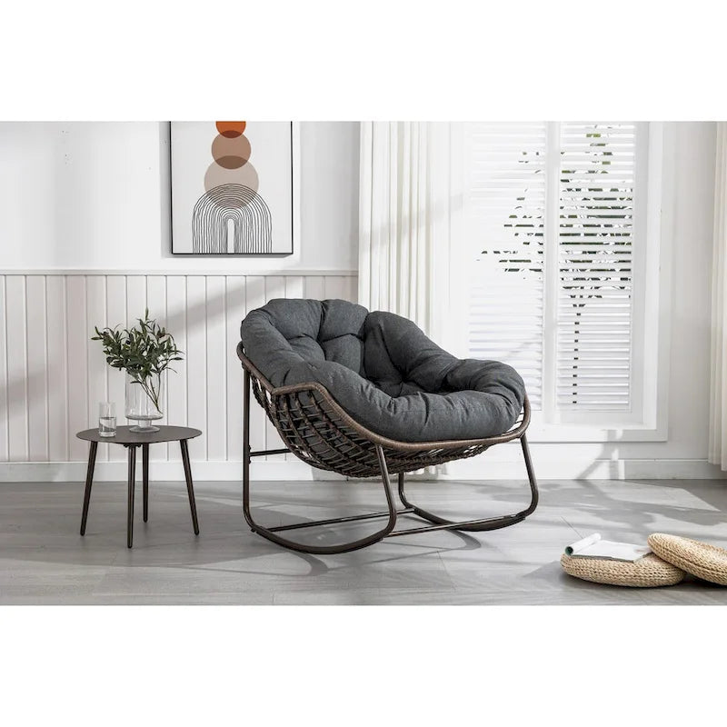 Beige / Orange / Grey Rattan Rocking Chair – Single Seat