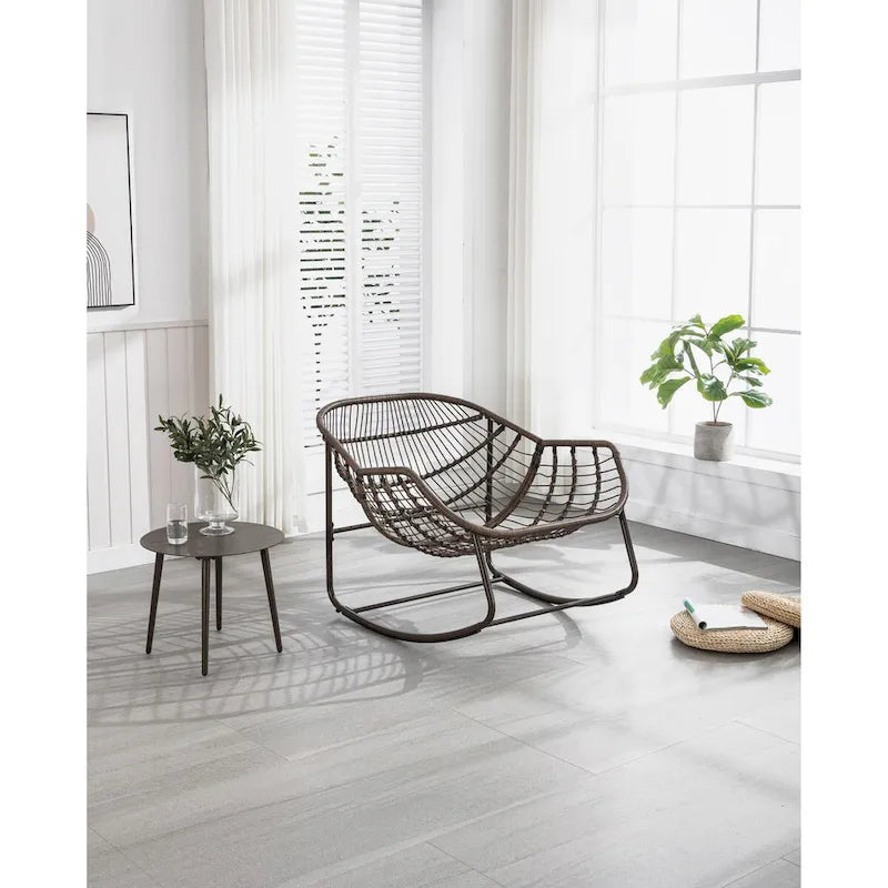 Beige / Orange / Grey Rattan Rocking Chair – Single Seat