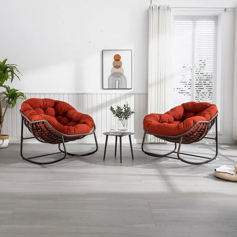 Beige / Orange / Grey Rattan Rocking Chair – Single Seat
