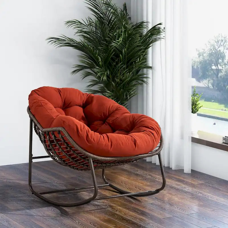 Beige / Orange / Grey Rattan Rocking Chair – Single Seat