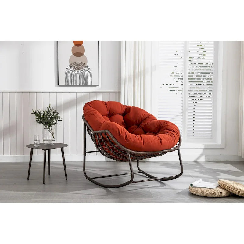 Beige / Orange / Grey Rattan Rocking Chair – Single Seat