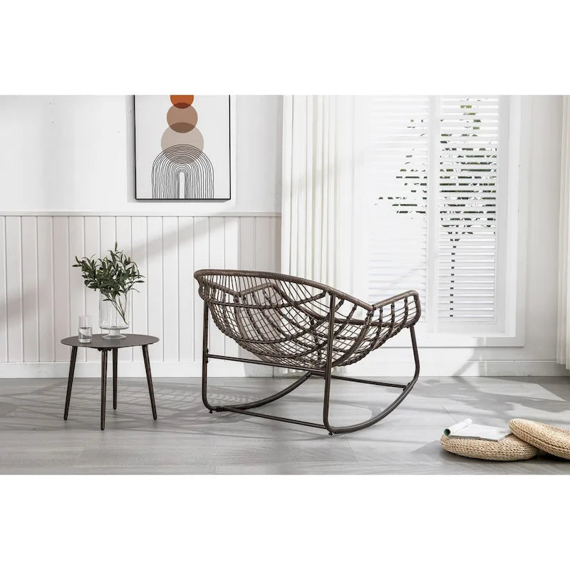 Beige / Orange / Grey Rattan Rocking Chair – Single Seat