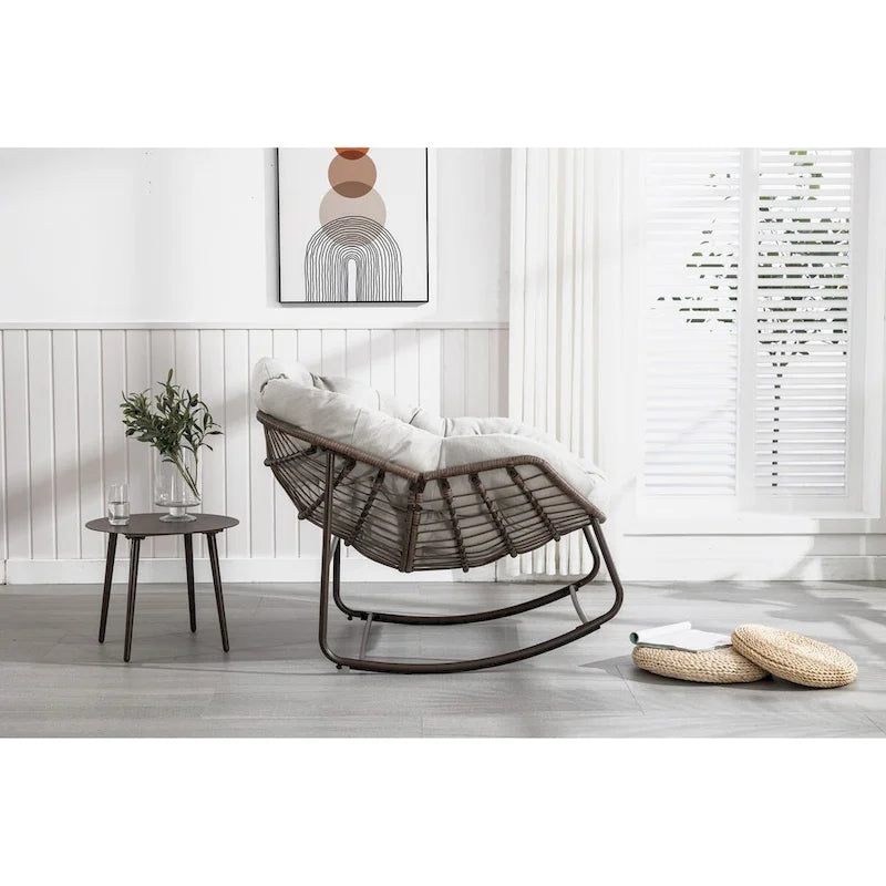 Beige / Orange / Grey Rattan Rocking Chair – Single Seat