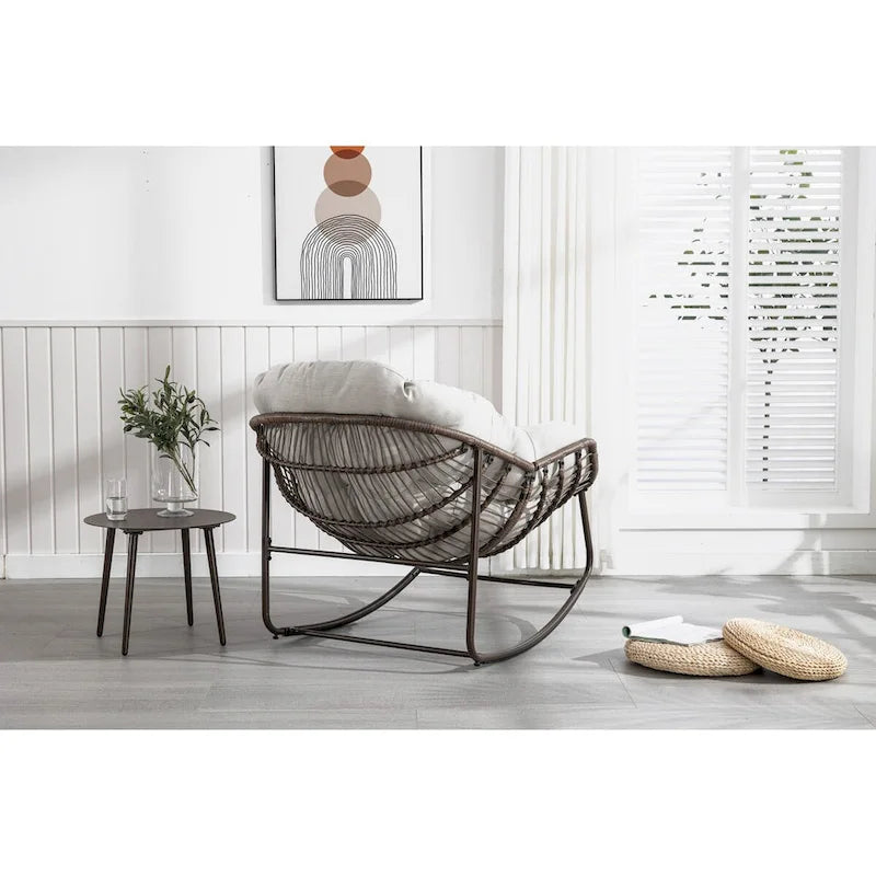 Beige / Orange / Grey Rattan Rocking Chair – Single Seat