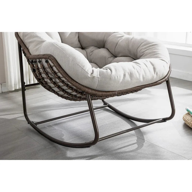 Beige / Orange / Grey Rattan Rocking Chair – Single Seat