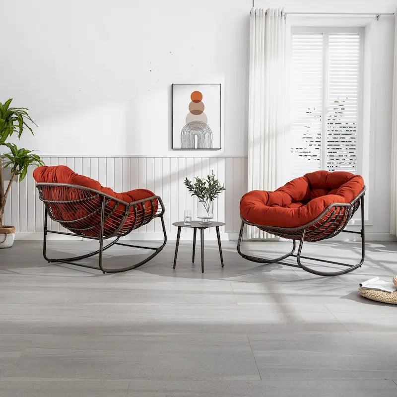 Beige / Orange / Grey Rattan Rocking Chair – Single Seat